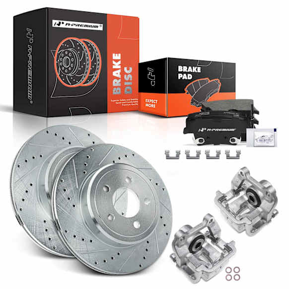 APBRPS830 8 Pcs Rear Drilled Brake Rotors & Pads + Brake Calipers