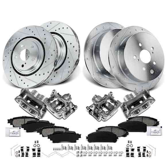 APBRPS839 16 Pcs Front & Rear Drilled Brake Rotors & Pads + Brake Calipers