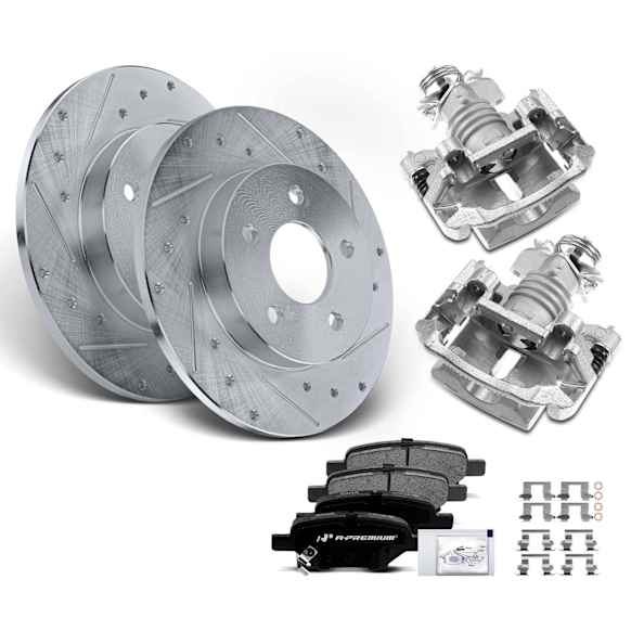 APBRPS897 8 Pcs Rear Drilled Brake Rotors & Pads + Brake Calipers