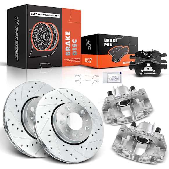 APBRPS905 8 Pcs Front Drilled Brake Rotors & Pads + Brake Calipers