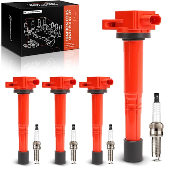APIC1543 4 Pcs Red Ignition Coil & 4 Pcs Iridium Spark Plug Kit