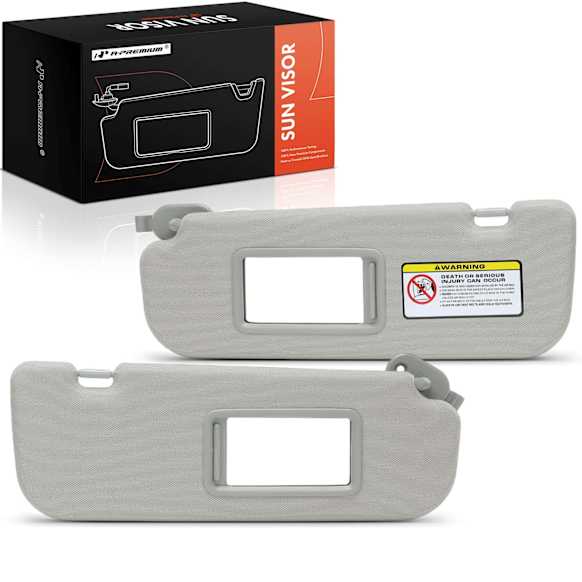 APSVR089 2 Pcs Driver & Passenger Gray Sun Visor with Mirror & Card Holder