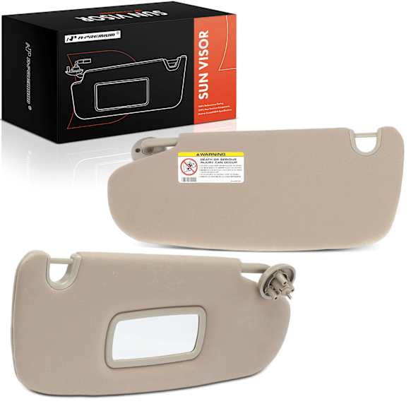 APSVR152 2 Pcs Driver & Passenger Beige Sun Visor with Mirror & Lights