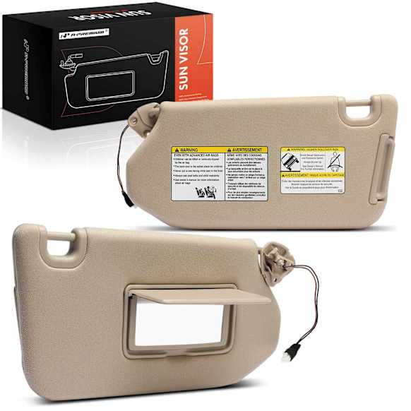 APSVR153 2 Pcs Driver & Passenger Beige Sun Visor with Mirror & Light