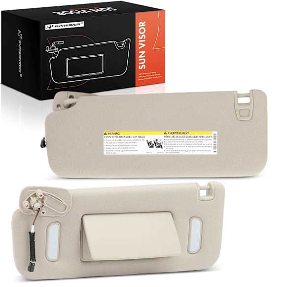 APSVR175 2 Pcs Front Gray Sun Visor with Mirror & Lights