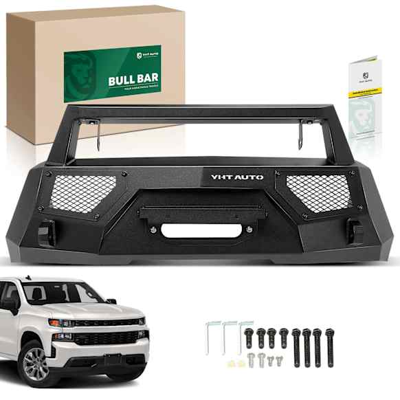 YHTBUR0051 Textured Black Carbon Steel Winch Front Bumper Grille Guard with Winch Frame