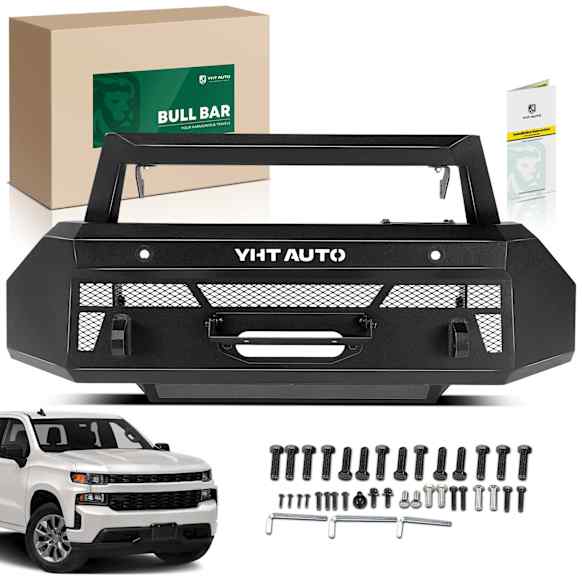 YHTBUR0056 Fine Textured Black Carbon Steel Winch Front Bumper Grille Guard with Winch Frame