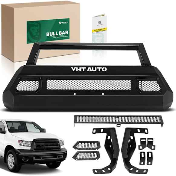 YHTBUR0059 Textured Black Carbon Steel Front Bumper with Mesh Fill Panel