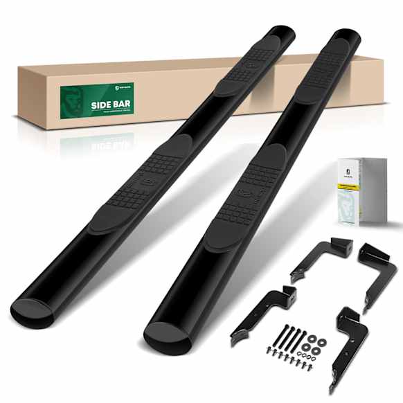 YHTSBAR0221 4 Inch Black Steel Oval Straight Side Step Bars