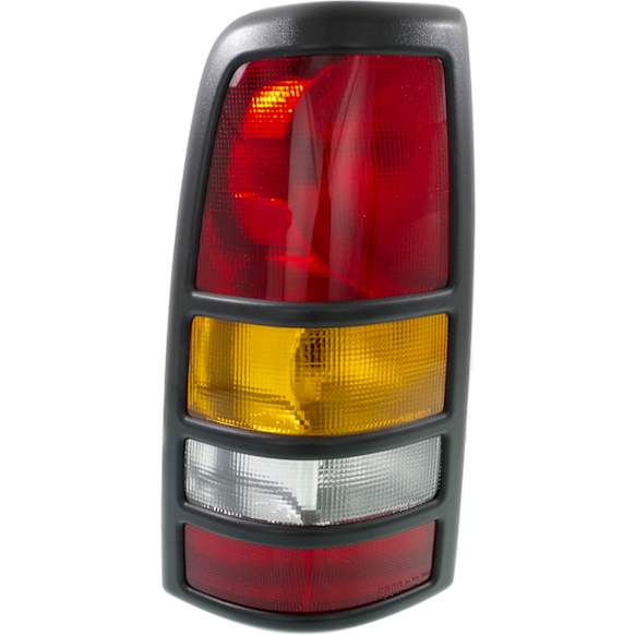Driver Side Tail Light, with Bulb, Halogen, Amber, Clear and Red Lens, With Black Bezel, Fleetside