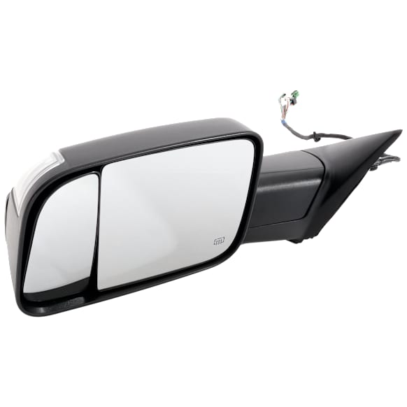Driver Side Towing Mirror, Power Adjust, Heated, Power Folding, Textured Black, In-housing Signal Light, With Memory, With Puddle Light, No Auto-Dim, No Blind Spot Feature