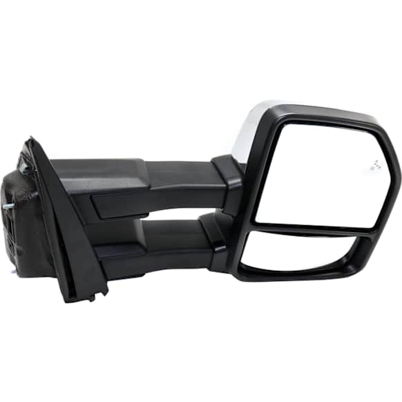 Passenger Side Towing Mirror, Power Adjust, Heated, Power Folding, Chrome, In-housing Signal Light, With Memory, With Puddle Light, No Auto-Dim, With Blind Spot Detection in Glass