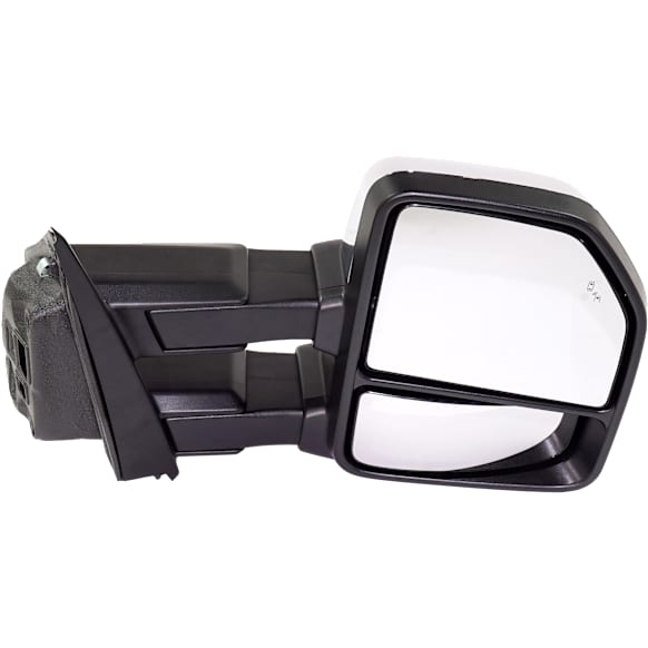 Passenger Side Towing Mirror, Power Adjust, Heated, Power Folding, Chrome, In-housing Signal Light, With Memory, With Puddle Light, No Auto-Dim, With Blind Spot Detection in Glass