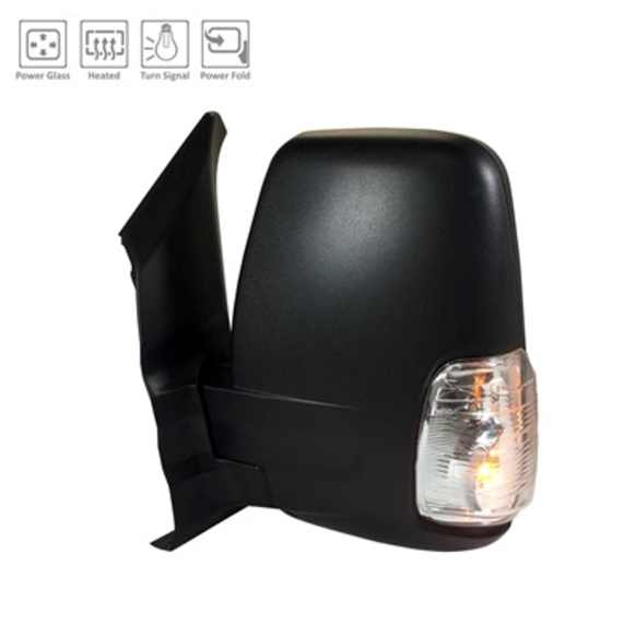 Driver Side Mirror, Power Adjust, Heated, Power Folding, Textured Black, In-housing Signal Light, No Memory, No Puddle Light, No Auto-Dim, With Blind Spot Glass