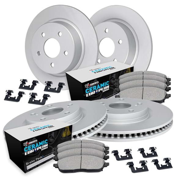 WDTH2-11093 Front and Rear Brake Disc and Pad Kit, Plain Surface Ceramic R1 GEO-Carbon Rotors with European Ceramic Pads Series