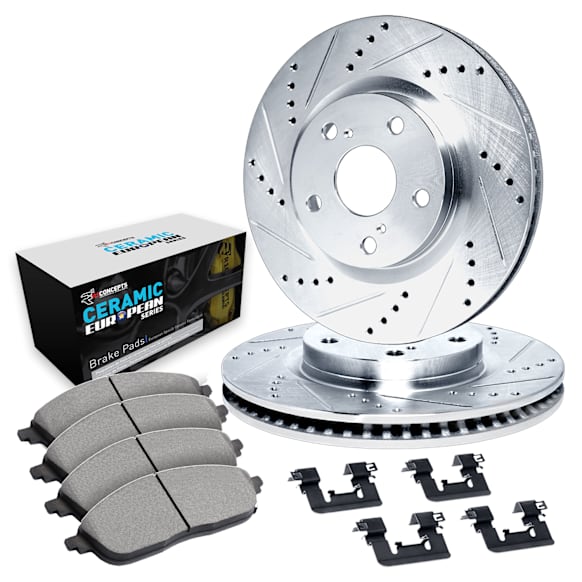 1998 BMW Z3 - Rear Brake Disc and Pad Kit, Silver zinc-plated, Cross-drilled and Slotted, 330 mm, Ceramic, 3.2L 6Cyl, R1 eLINE Silver Rotors with European Ceramic Pads Series