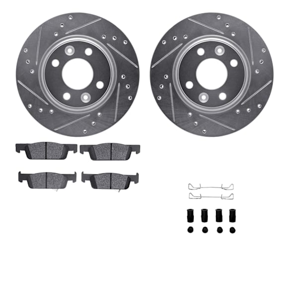 WGTH1-63091 Front Brake Disc and Pad Kit, Silver zinc-plated, Cross-drilled and Slotted, 258 mm, Ceramic, R1 eLINE Silver Rotors with European Ceramic Pads Series