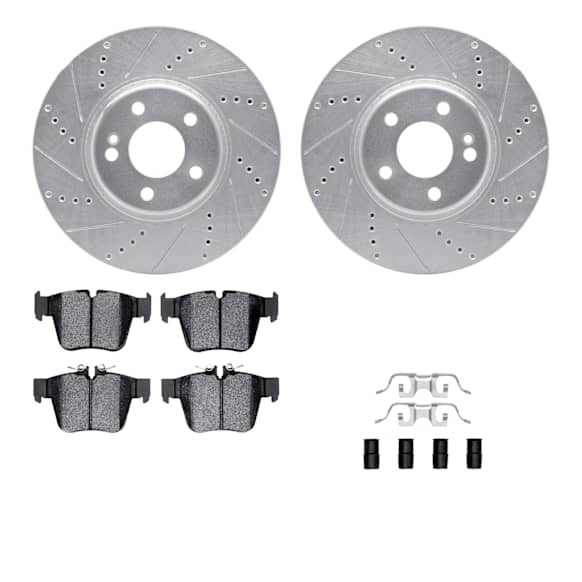 WGTH1-63093 Rear Brake Disc and Pad Kit, Silver zinc-plated, Cross-drilled and Slotted, 320 mm, Ceramic, R1 eLINE Silver Rotors with European Ceramic Pads Series