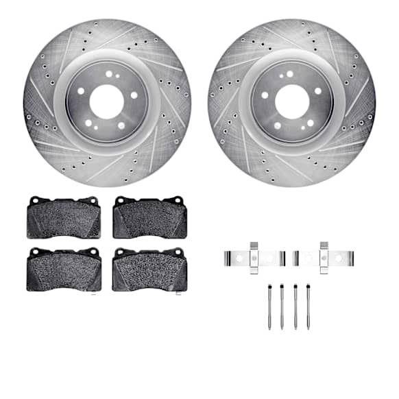 WGTH1-72003 Front Brake Disc and Pad Kit, Silver zinc-plated, Cross-drilled and Slotted, 351 mm, Ceramic, R1 eLINE Silver Rotors with European Ceramic Pads Series