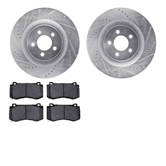 WGTN1-39000 Front Brake Disc and Pad Kit, Silver zinc-plated, Cross-drilled and Slotted, 361 mm, Ceramic, R1 eLINE Silver Rotors with European Ceramic Pads Series