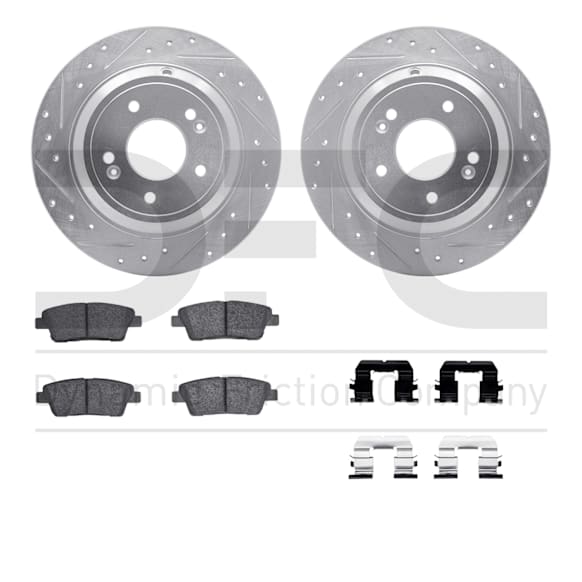 WGUH1-03081 Rear Brake Disc and Pad Kit, Silver zinc-plated, Cross-drilled and Slotted, 315 mm, OE Replacement, R1 eLINE Silver Rotors wtih Optimum OEp Pads Series