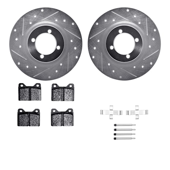 WGUH1-31140 Front Brake Disc and Pad Kit, Cross-drilled and Slotted OE Replacement R1 eLINE Silver Rotors wtih Optimum OEp Pads Series
