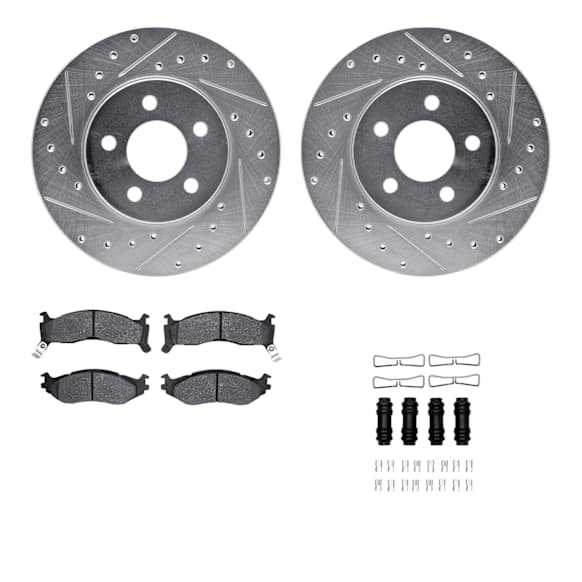 WGUH1-40143 Front Brake Disc and Pad Kit, Silver zinc-plated, Cross-drilled and Slotted, 267 mm, OE Comparable Pad Material, R1 eLINE Silver Rotors wtih Optimum OEp Pads Series
