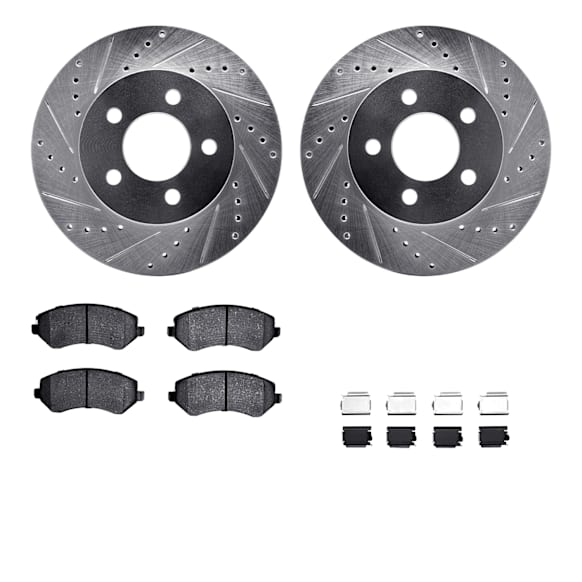 WGUH1-42021 Front Brake Disc and Pad Kit, Silver zinc-plated, Cross-drilled and Slotted, 305 mm, OE Replacement, R1 eLINE Silver Rotors wtih Optimum OEp Pads Series