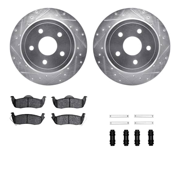 WGUH1-42028 Rear Brake Disc and Pad Kit, Cross-drilled and Slotted OE Replacement R1 eLINE Silver Rotors wtih Optimum OEp Pads Series
