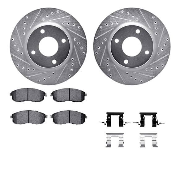 WGUH1-67062 Front Brake Disc and Pad Kit, Silver zinc-plated, Cross-drilled and Slotted, 279 mm, OE Replacement, R1 eLINE Silver Rotors wtih Optimum OEp Pads Series