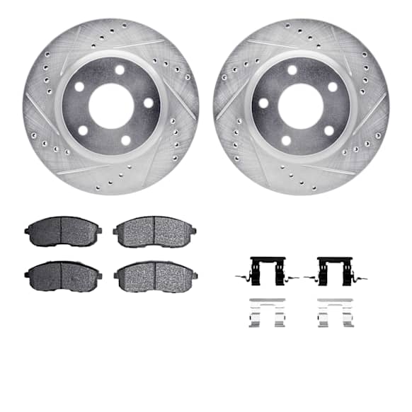 WGUH1-67071 Front Brake Disc and Pad Kit, Silver zinc-plated, Cross-drilled and Slotted, 290 mm, OE Replacement, R1 eLINE Silver Rotors wtih Optimum OEp Pads Series