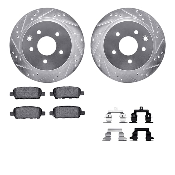 WGUH1-67099 Rear Brake Disc and Pad Kit, Silver zinc-plated, Cross-drilled and Slotted, 305 mm, OE Replacement, R1 eLINE Silver Rotors wtih Optimum OEp Pads Series