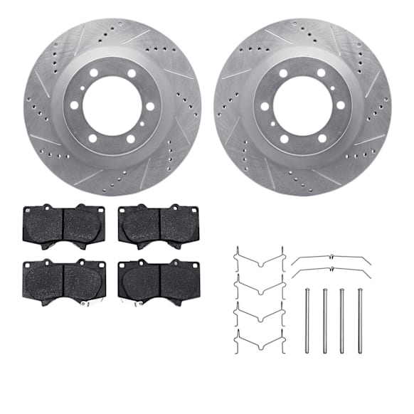 WGUH1-76148 Front Brake Disc and Pad Kit, Silver zinc-plated, Cross-drilled and Slotted, 338 mm, OE Replacement, R1 eLINE Silver Rotors wtih Optimum OEp Pads Series