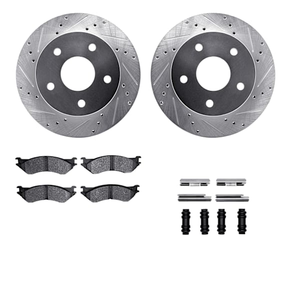 WGVH1-40008 Front Brake Disc and Pad Kit, Silver zinc-plated, Cross-drilled and Slotted, 330 mm, 4WD, R1 eLINE Silver Rotors with Performance Off-Road/Tow Pads Series