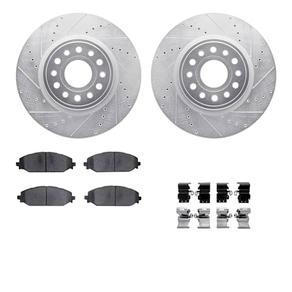 WGVH1-40025 Front Brake Disc and Pad Kit, Cross-drilled and Slotted 406 mm R1 eLINE Silver Rotors with Performance Off-Road/Tow Pads Series