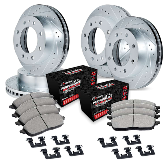 WGVH2-48014 Front and Rear Brake Disc and Pad Kit, Silver zinc-plated, Cross-drilled and Slotted, 356 mm, R1 eLINE Silver Rotors with Performance Off-Road/Tow Pads Series