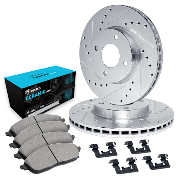 WGWH1-03025 Front Brake Disc and Pad Kit, Silver zinc-plated, Cross-drilled and Slotted, 279 mm, Ceramic, R1 eLINE Silver Rotors with Ceramic Pads Series