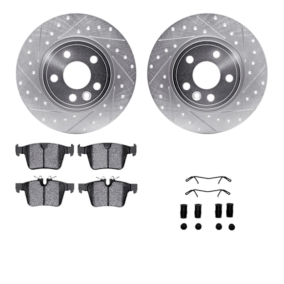 WGWH1-11027 Rear Brake Disc and Pad Kit, Silver zinc-plated, Cross-drilled and Slotted, 305 mm, Ceramic, R1 eLINE Silver Rotors with Ceramic Pads Series