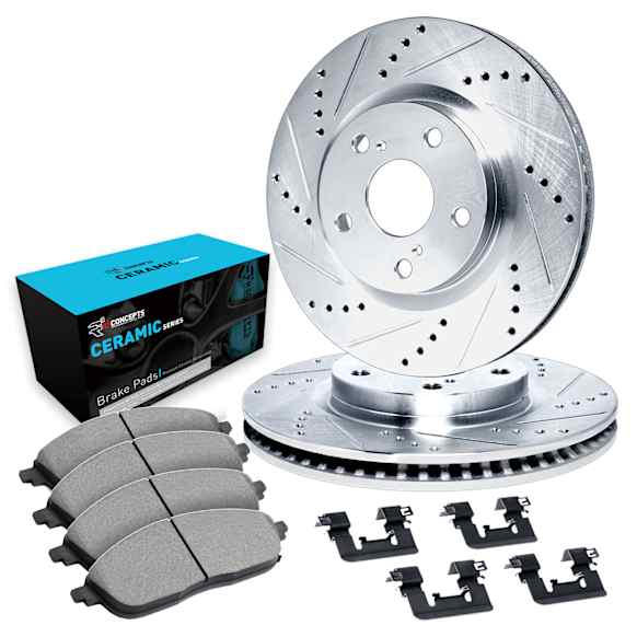 2005 Jaguar XKR - Rear Brake Disc and Pad Kit, Silver zinc-plated, Cross-drilled and Slotted, 305 mm, Ceramic, ATE Brakes, 4.2L 8Cyl, R1 eLINE Silver Rotors with Ceramic Pads Series