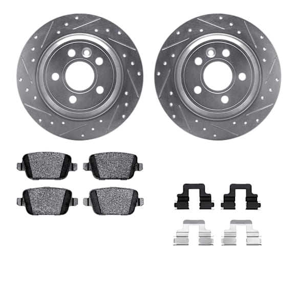 WGWH1-27069 Rear Brake Disc and Pad Kit, Silver zinc-plated, Cross-drilled and Slotted, 302 mm, Ceramic, R1 eLINE Silver Rotors with Ceramic Pads Series
