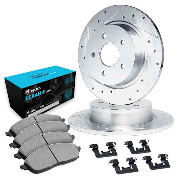 WGWH1-42045 Rear Brake Disc and Pad Kit, Silver zinc-plated, Cross-drilled and Slotted, 279 mm, Ceramic, R1 eLINE Silver Rotors with Ceramic Pads Series