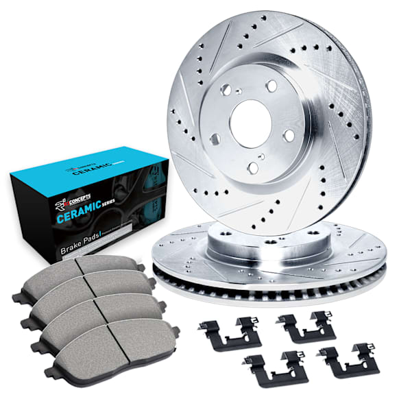 WGWH1-63048 Front Brake Disc and Pad Kit, Silver zinc-plated, Cross-drilled and Slotted, 356 mm, Ceramic, R1 eLINE Silver Rotors with Ceramic Pads Series