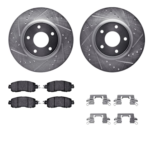 WGWH1-67126 Front Brake Disc and Pad Kit, Cross-drilled and Slotted Ceramic R1 eLINE Silver Rotors with Ceramic Pads Series