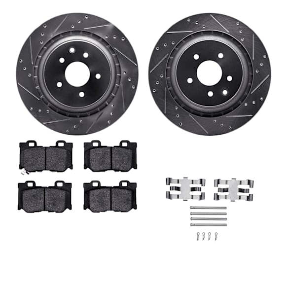 WGWH1-68016 Rear Brake Disc and Pad Kit, Silver zinc-plated, Cross-drilled and Slotted, 351 mm, Ceramic, R1 eLINE Silver Rotors with Ceramic Pads Series