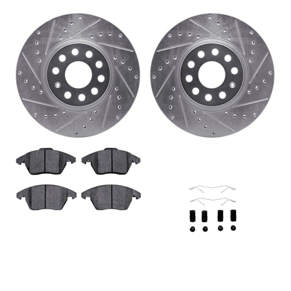 WGWH1-74082 Front Brake Disc and Pad Kit, Silver zinc-plated, Cross-drilled and Slotted, 325 mm, Ceramic, R1 eLINE Silver Rotors with Ceramic Pads Series