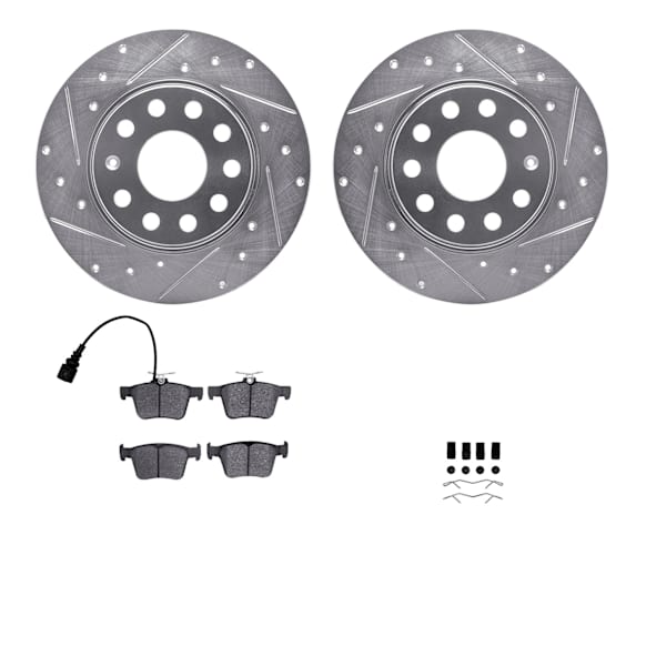 WGWH1-74092 Rear Brake Disc and Pad Kit, Silver zinc-plated, Cross-drilled and Slotted, 272 mm, Ceramic, R1 eLINE Silver Rotors with Ceramic Pads Series