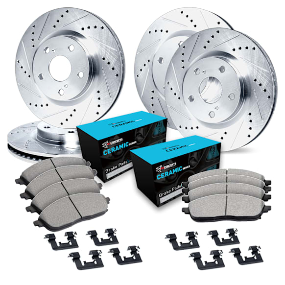 WGWH2-65010 Front and Rear Brake Disc and Pad Kit, Silver zinc-plated, Cross-drilled and Slotted, Front - 345 mm, Rear - 292 mm, Ceramic, R1 eLINE Silver Rotors with Ceramic Pads Series
