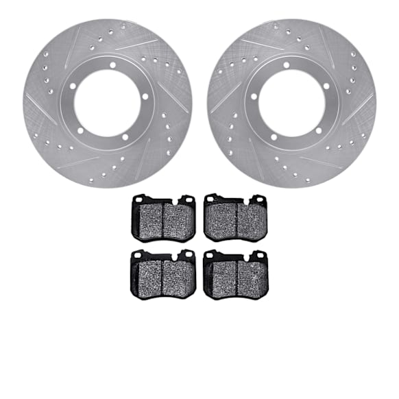 WGWN1-02008 Front Brake Disc and Pad Kit, Silver zinc-plated, Cross-drilled and Slotted, 282 mm, Ceramic, R1 eLINE Silver Rotors with Ceramic Pads Series