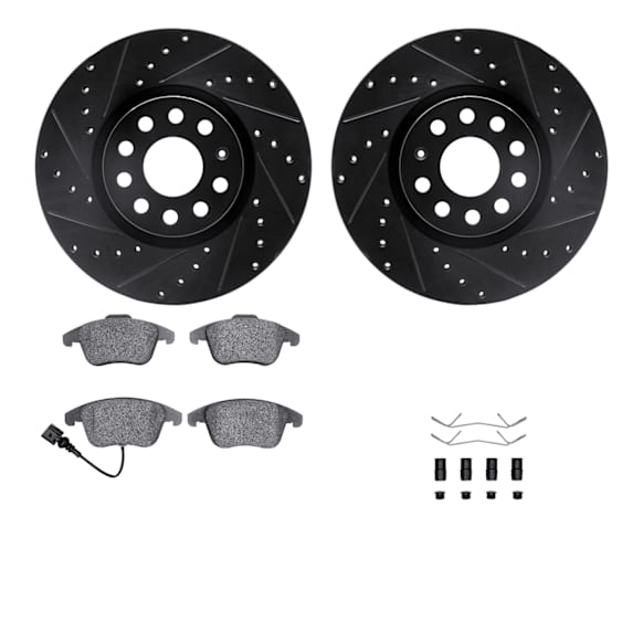 WHTH1-74055 Front Brake Disc and Pad Kit, Black, Cross-drilled and Slotted, 325 mm, Ceramic, R1 eLINE Black Rotors with European Ceramic Pads Series