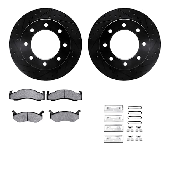 WHUH1-40012 Front Brake Disc and Pad Kit, Black, Cross-drilled and Slotted, 330 mm, OE Replacement, R1 eLINE Black Rotors with Optimum OEp Pads Series